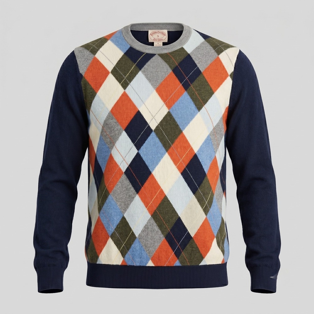 Brooks Brothers Mens Small Blue Sweater Pullover Argyle Cotton Blend Crew Neck